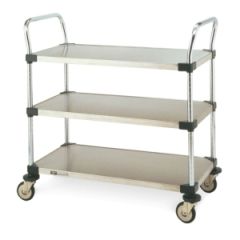 Metro MW208 Utility Cart with 3 Solid Stainless Steel Shelves, 24" x 36"