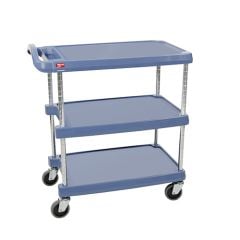 Metro myCart 3-Shelf Polymer Utility Cart w/ Chrome Posts, Antimicrobial Blue, 28"x40"x37"