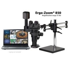 OC White TKDEZT-850 Ergo-Zoom® 850 Stereo Zoom Trinocular Microscope with Dual Boom Stand, 6MP Hybrid HDMI/USB Camera & Ring Light