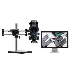 OC White TKPZT Pro-Zoom® Trinocular Microscope with Dual Boom Stand, 1080p Camera & Ring Light