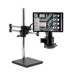 OC White TKSS Super-Scope® Stereo Zoom HD Integrated Digital Microscope with Dual Boom Stand, 12" Integrated LCD Monitor & Ring Light
