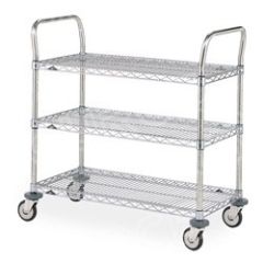 Utility Cart with 3 Chrome Wire Shelves, 18" x 48"