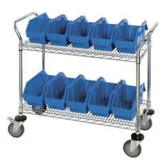 Bin Cart with 2 Wire Shelves, 36" x 18" x 37.5"
