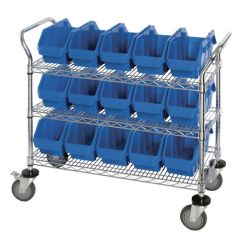 Bin Cart with 3 Wire Shelves, 36" x 18" x 37.5"