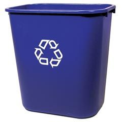 Rubbermaid 2956-73 Medium Deskside Recycling Container with Symbol, Blue, 14" x 10.25" x 15"