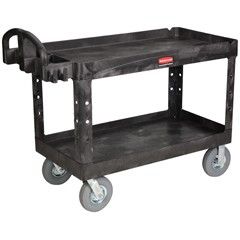 Rubbermaid 4546-10 Heavy Duty Polypropylene Utility Cart with 2 Lipped Shelves & Pneumatic Wheels, 55" x 26" x 33.25"