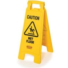 Rubbermaid 6112-77 Floor Sign with "Caution Wet Floor" Imprinted 2-Sided Floor Sign, 26" x 11"
