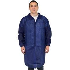 Safety Zone Polypropylene Disposable Lab Coat with Elastic Wrists, Blue