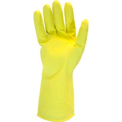 Safety Zone GRFY Flock Lined Chlorinated 20 Mil Latex Gloves, Rolled Cuff, Yellow