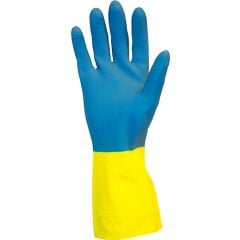 Safety Zone GRLY Flock Lined 22 Mil Gloves, Blue Neoprene over Yellow Latex