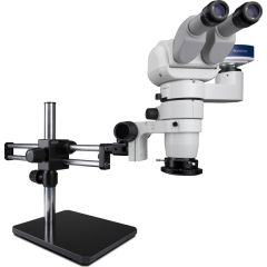 E-Series 0-45° Tilting Trinocular Microscope with Dual Boom Stand, 1080p Camera & High Intensity LED Ring Light