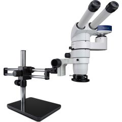 E-Series 20° Fixed Trinocular Microscope with Dual Boom Stand, 1080p Camera & High Intensity LED Ring Light