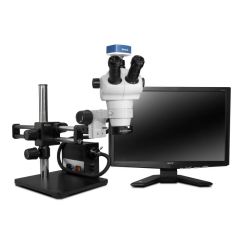 Stereo Zoom NZ Trinocular Microscope with Dual Boom Stand, 1080p Camera & Annular Ring Light