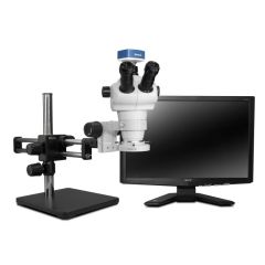 Stereo Zoom NZ Trinocular Microscope with Dual Boom Stand, 1080p Camera & LED Ring Light