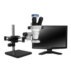 Stereo Zoom SSZ-II Trinocular Microscope with Dual Boom Stand, 1080p Camera & LED Ring Light
