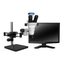 Stereo Zoom SSZ-II Trinocular Microscope with Dual Boom Stand, 1080p Camera & LED Ring Light