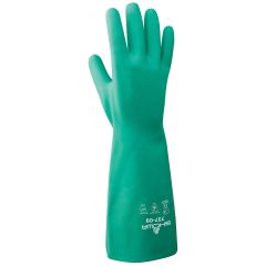 Showa Glove 737 Unlined, Unsupported 22 Mil Nitrile Chemical-Resistant Gloves, Light Green, 15"
