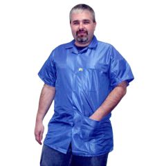 Tech Wear LEQ-43SS-2XL ECX-500 Blue Mid-Length ESD Jacket with 3 Pockets, Lapel Collar & Short Sleeves & Short Sleeves, 2X-Large