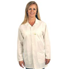Tech Wear LEQ-13-2XL ECX-500 White Mid-Length ESD Jacket with 3 Pockets, Lapel Collar & Open Cuffs, 2X-Large