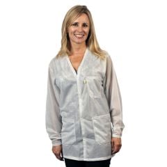 Tech Wear HOJ-13KEY-XS OFX-100 White Waist-Length ESD Jacket with 3 Pockets, V-Neck, Snap Cuffs & Raglan Sleeves, X-Small