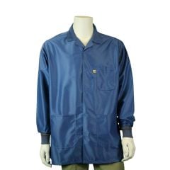 LIJ-43C-L IVX-400 Royal Blue Waist-Length ESD Jacket with 3 Pockets, Lapel Collar & Knit Cuffs, Large