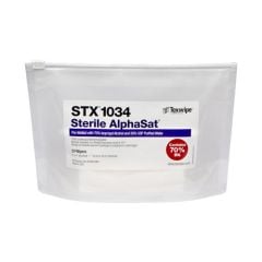 Texwipe STX1034 AlphaSat® AlphaWipe® Sterile Laundered Polyester Double-Knit Presaturated Wipes, 70% IPA, 4" x 4"