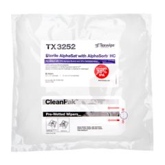 Texwipe TX3252 AlphaSat® AlphaSorb® HC Sterile Polyester Presaturated Wipes, 70% IPA, 12" x 12"