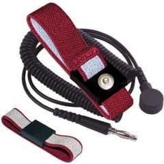 Transforming Technologies WB5643 Adjustable Maroon Anti-Allergy Elastic Wrist Band with 4mm Snap, Swivel Banana Jack & 12' Classic Coil Cord