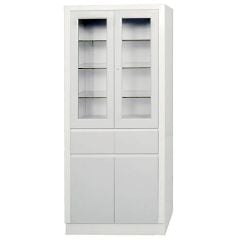 UMF Medical 7142 Lab Storage & Supply Cabinet with Upper Cabinet, 2 Doors & 2 Shelves, White, 32" x 67" x 16"
