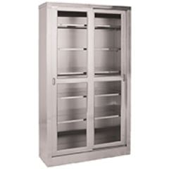 UMF Medical SS7816 Stainless Steel Storage Cabinet with 2 Sliding Glass Doors & 5 Shelves, 47" x 84" x 16"