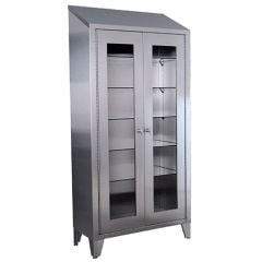 UMF Medical SS7834 Stainless Steel Instrument Cabinet with 2 Sliding Glass Doors & 5 Shelves, 36" x 77" x 16"