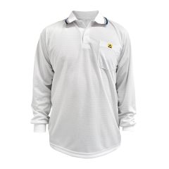 Long Sleeve ESD Polo Shirt with Collar, White