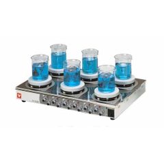 115-240V Analog 6-Point Control Magnetic Stirring Hot Plate with Ceramic, (6) 4.96" dia. Plates