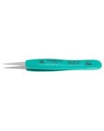 Excelta 00D-SA-ET Three Star 4.75" Straight Strong Point Anti-Magnetic Ergo Tweezer with Serrated Tips