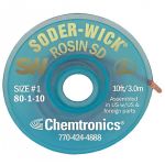 Chemtronics 80-1-10 Soder-Wick Rosin Desoldering Braid, White, 0.030