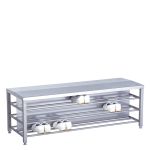 Stainless Steel Step-Over Gowning Bench with Solid Top & Shoe Storage