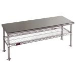 Floor-Mounted Stainless Steel Gowning Bench with Solid Top & Wire Undershelf