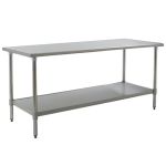 Eagle Worktable, 14 ga. 304 Stainless Steel, Flat Top, Stainless Shelf Base 24"x72" 
