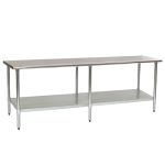 Eagle Worktable, 14 ga. 304 Stainless Steel, Flat Top, Stainless Shelf Base 24"x96" 