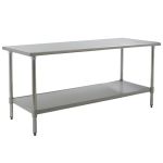 Eagle Worktable, 14 ga. 304 Stainless Steel, Flat Top, Stainless Shelf Base 30"x72" 