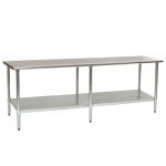 Eagle Worktable, 16 ga. 430 Stainless Steel, Flat Top, Stainless Shelf Base 36"x96" 