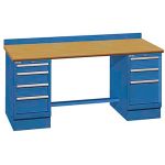 Lista XSTB42-72BT 30" x 72" Technical Workstation with Butcher Block Work Surface & Dual Drawer Banks Bright Blue