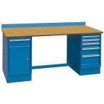  Lista XSTB92-72BT 30" x 72" Technical Workstation with Butcher Block Work Surface, Cabinet Base & Drawer Bank Bright Blue