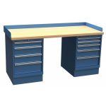 Lista XSWB102-72BT 30" x 72" Industrial Workstation with Butcher Block Work Surface & Dual Drawer Banks Bright Blue