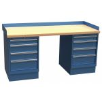 Lista XSWB112-72BT 30" x 72" Industrial Workstation with Butcher Block Work Surface & Dual Drawer Banks Bright Blue