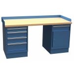 Lista XSWB122-72BT 30" x 72" Industrial Workstation with Butcher Block Work Surface, Cabinet Base & Drawer Bank Bright Blue