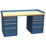 Lista XSWB132-72BT 30" x 72" Industrial Workstation with Butcher Block Work Surface & Dual Drawer Banks Bright Blue
