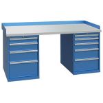 Lista XSWB133-72PT 30" x 72" Industrial Workstation with Laminate Work Surface & Dual Drawer Banks Bright Blue