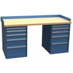 Lista XSWB142-72BT 30" x 72" Industrial Workstation with Butcher Block Work Surface & Dual Drawer Banks Bright Blue