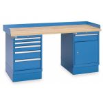 Lista XSWB52-72BT 30" x 72" Industrial Workstation with Butcher Block Work Surface, Cabinet Base & Drawer Bank Bright Blue